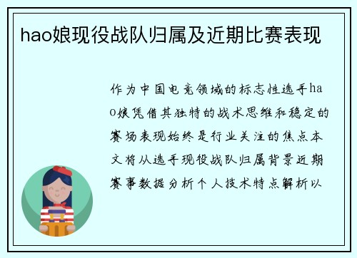 hao娘现役战队归属及近期比赛表现
